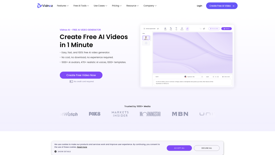 Herramientas de Vidnoz AI: Crea Videos Interactivos de AI GRATIS 10 Veces Más Rápido