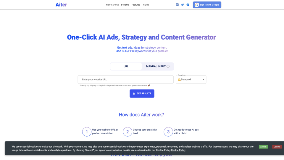 Aiter – One-Click AI Ads, AI Content and Strategy Ideas