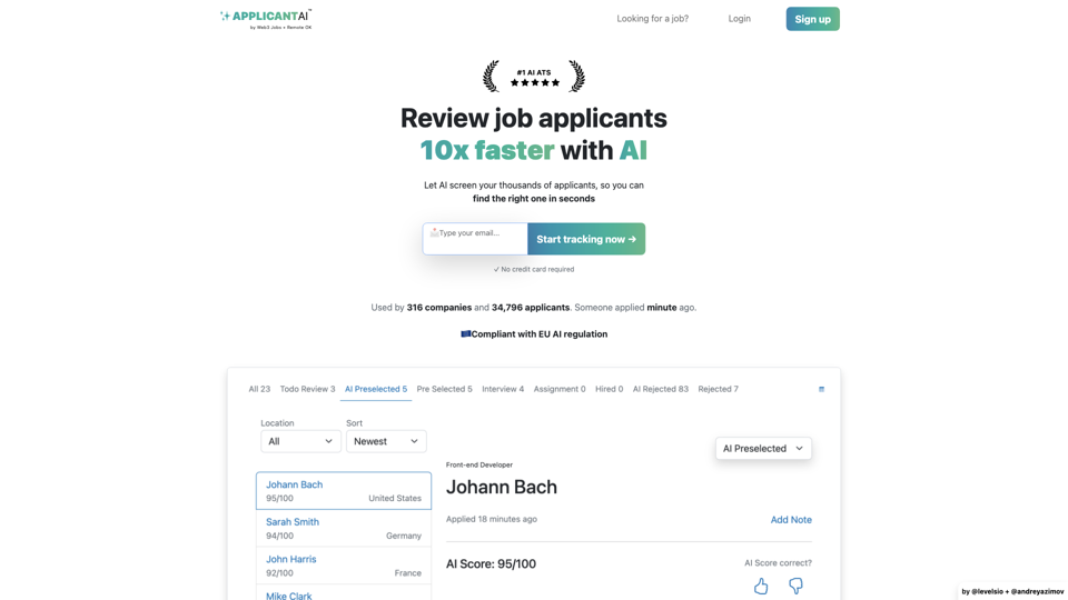 Applicant AI: Applicant tracking &amp; recruiting software with AI (ATS)