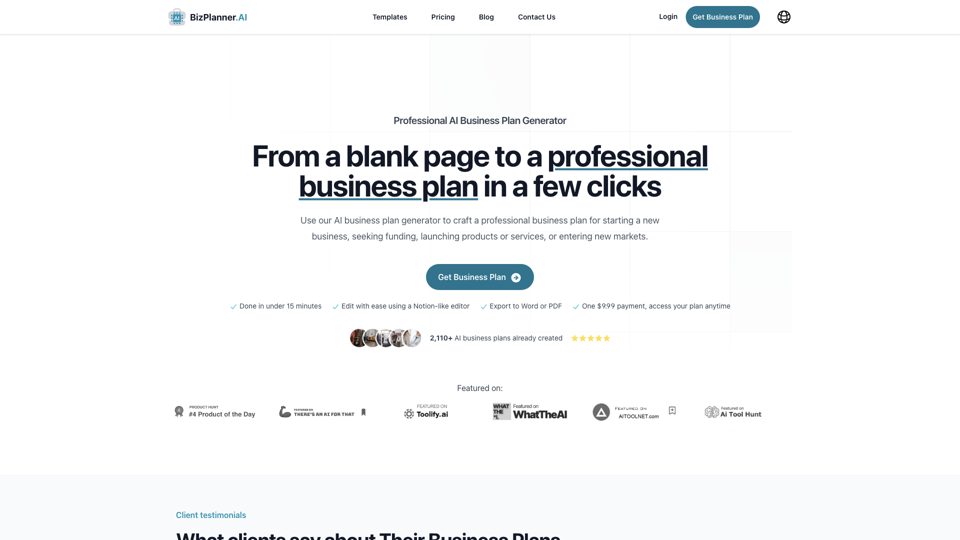 AI Business Plan Generator | Get your business plan in 15 minutes