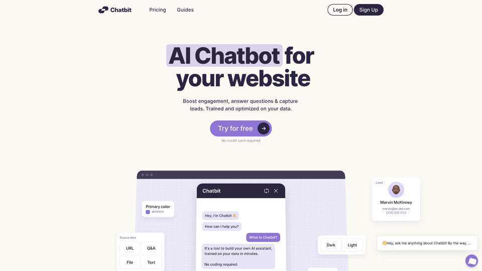 Chatbit – Chatbots IA para o Seu Site

Chatbit oferece chatbots inteligentes para otimizar a interação com os visitantes do seu site. Com a nossa tecnologia avançada de inteligência artificial, os chatbots Chatbit são capazes de fornecer respostas instantâneas, personalizar a experiência do usuário e aumentar a conversão de leads. Integre facilmente Chatbit em seu site e transforme cada conversa em uma oportunidade de negócios.