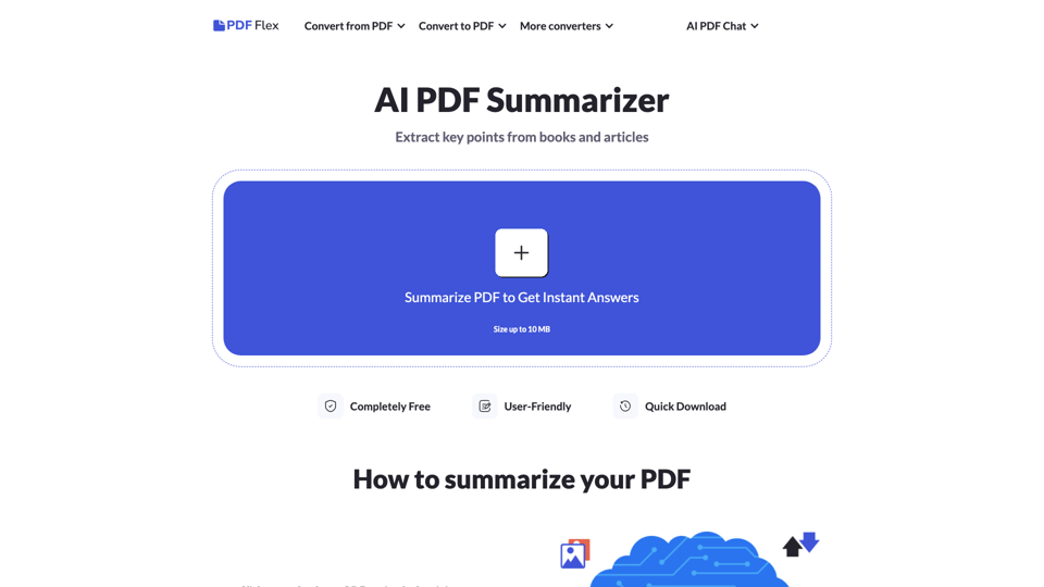 Freier PDF-Zusammenfassungs-Tool - AI-Inhaltszusammenfassung in Sekunden - PDF Flex