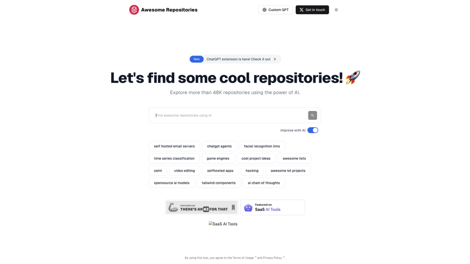 Encontrar repositórios legais usando IA 🚀 Repositórios