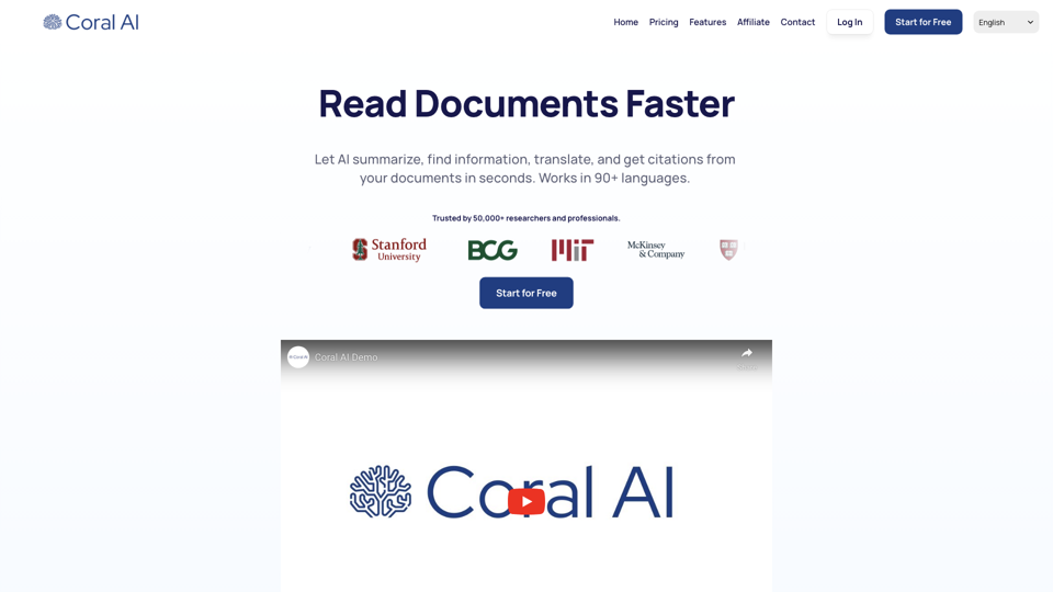 Coral AI : Recherche et Résumé de Documents avec Intelligence Artificielle

Coral AI est une plateforme innovante qui utilise l'intelligence artificielle pour faciliter la recherche et la synthèse de documents. Grâce à des algorithmes avancés, Coral AI permet aux utilisateurs de naviguer efficacement dans des bases de données volumineuses et de résumer rapidement les informations pertinentes. Cette technologie est particulièrement utile pour les professionnels qui ont besoin d'accéder rapidement à des informations précises et détaillées sans perdre de temps à parcourir de longues séquences de texte.