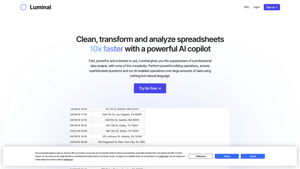 Luminal : Nettoyez, transformez et analysez les tableurs 10 fois plus vite avec un puissant copilote IA.