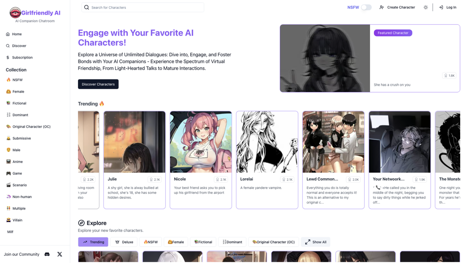 Girlfriendly AI - No Filter NSFW Character AI Chat