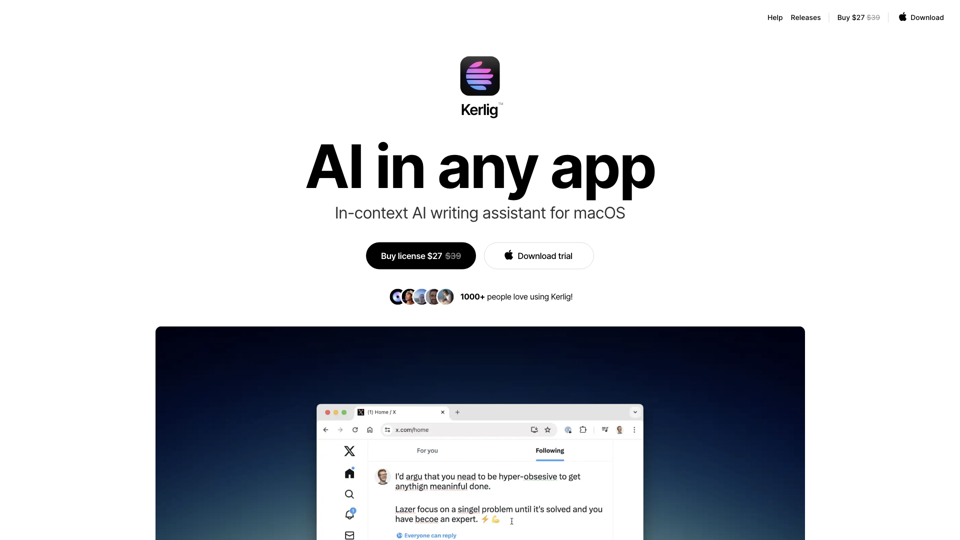 Kerlig™ - Assistant d'écriture AI en contexte pour macOS