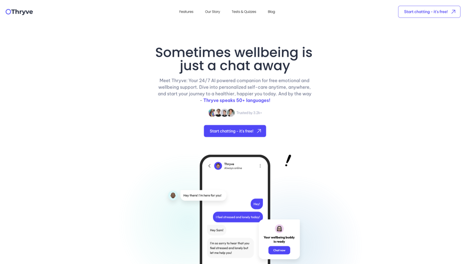 Thryve: Kostenlose 24/7 AI-Therapie