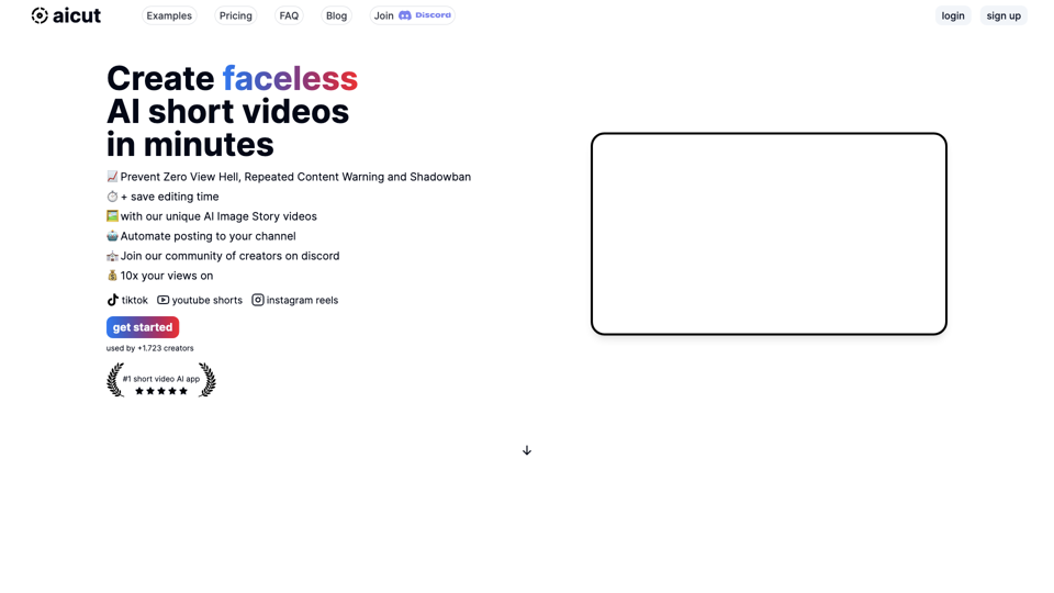 aicut - generate viral faceless short videos for your channel using AI.