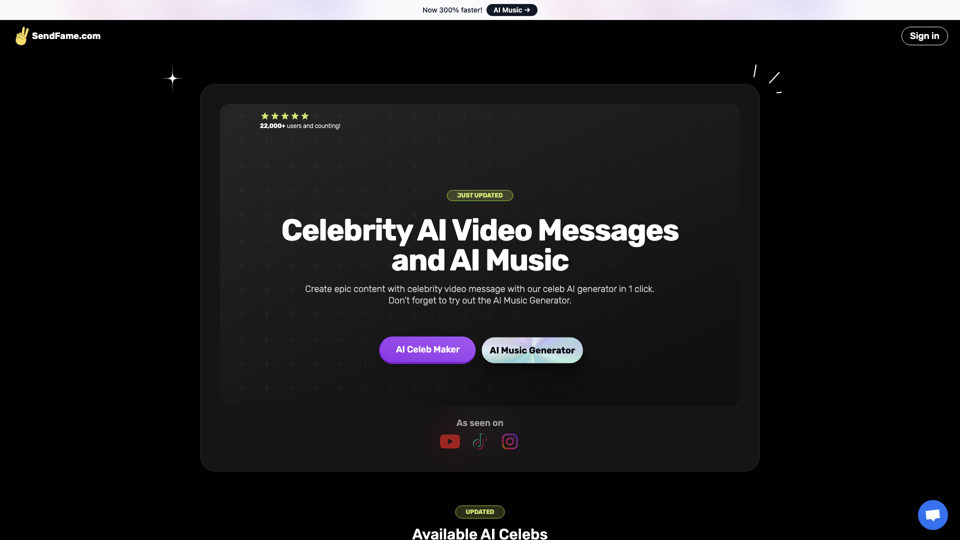 SendFame - AI video messages from your favorite AI celebrities &amp; AI Music!