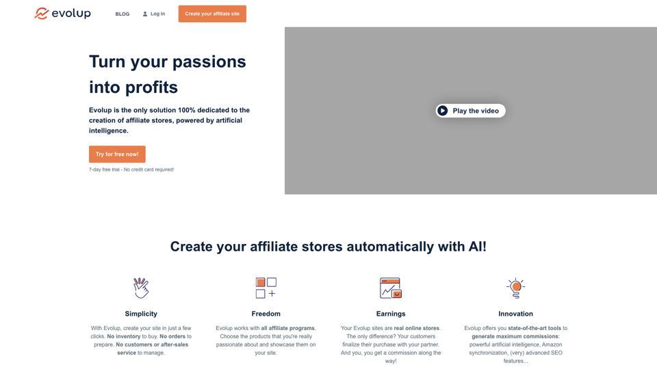 Evolup: Create Your Affiliate Stores Automatically With AI!