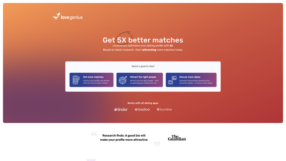 LoveGenius - Magic AI that generates your Tinder &amp; Bumble Bio