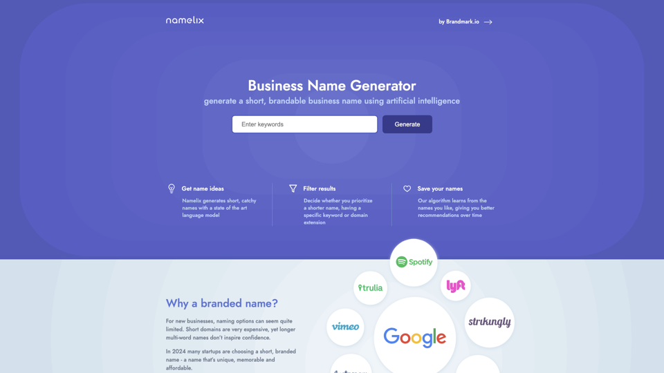 Business Name Generator - free AI-powered naming tool - Namelix