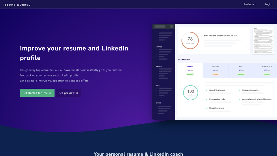 Resume Worded - Retroalimentación instantánea gratuita en tu currículum y perfil de LinkedIn