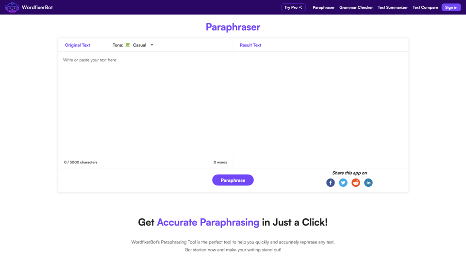 Outil de Paraphrase - Le Meilleur Paraphraseur En Ligne Gratuit | WordfixerBot