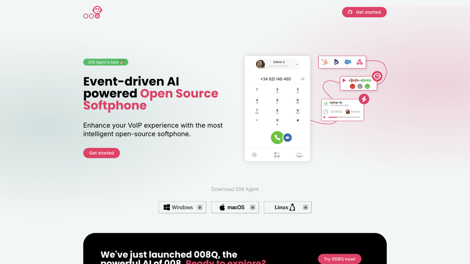 Softfone de Código Aberto | Potenciado por IA | Orientado a Eventos | Agente 008
