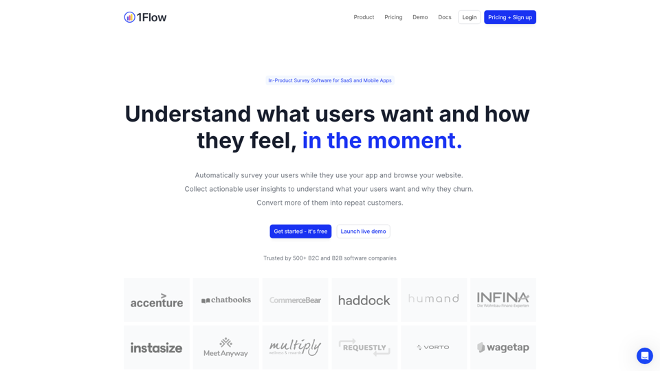 1Flow – #1 In-Product Microsurvey Solution