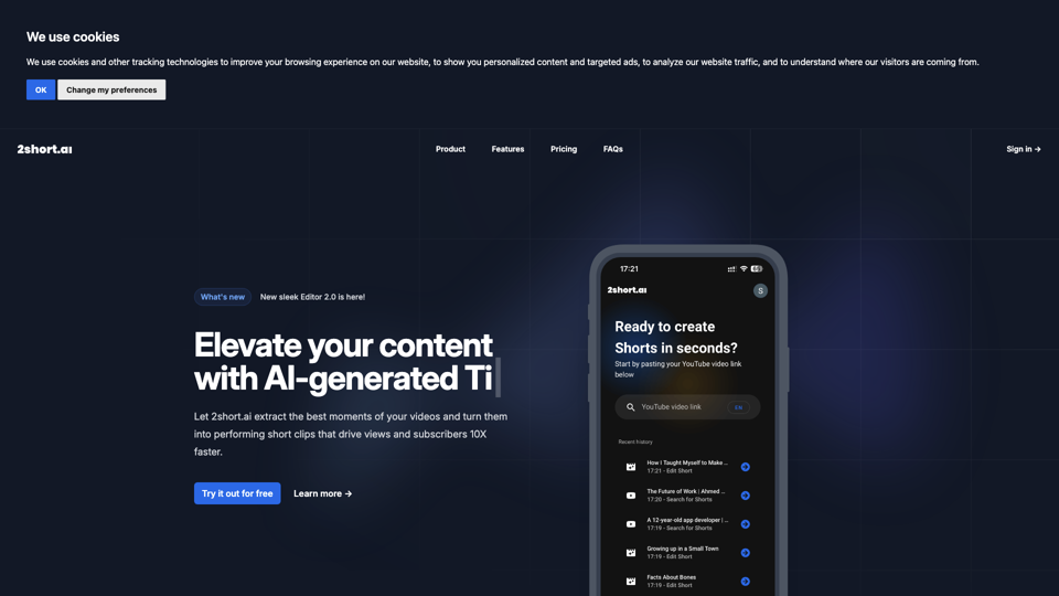 2short.ai - Generador de YouTube Shorts con inteligencia artificial