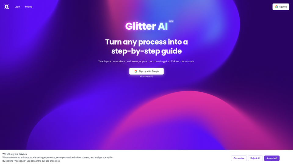 Glitter AI | Transforme qualquer processo em um guia passo a passo