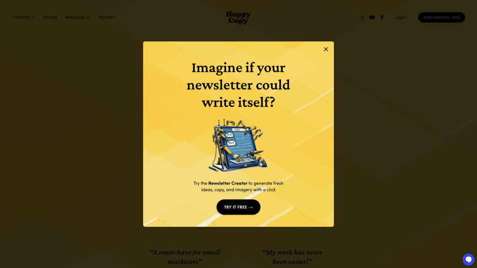 Hoppy Copy: Plataforma de Escrita de E-mails por IA para Marketers