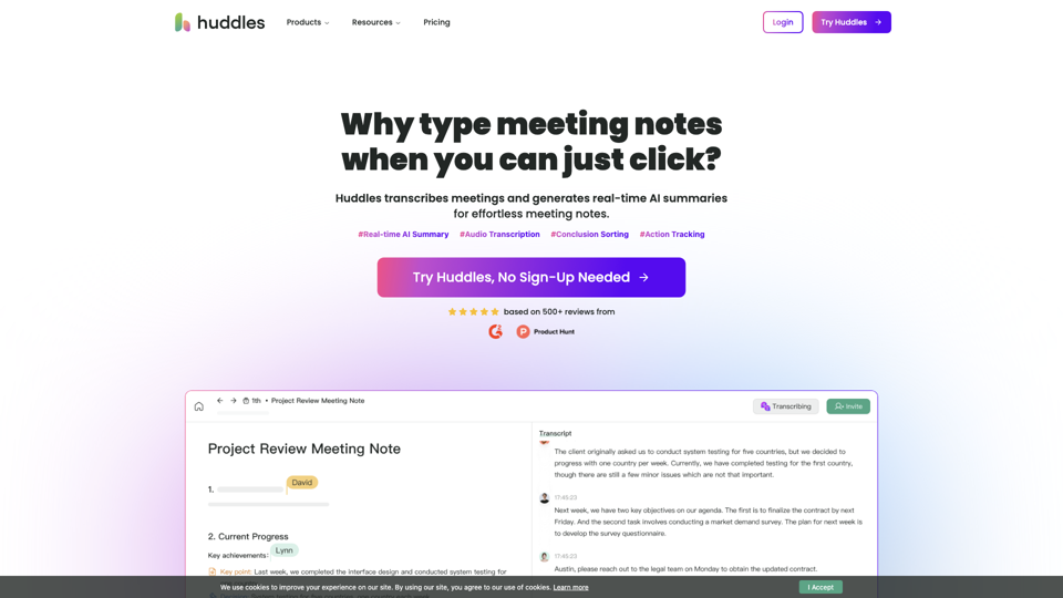 Huddles.App丨Notas de Reunión con Inteligencia Artificial para Equipos Colaborativos.