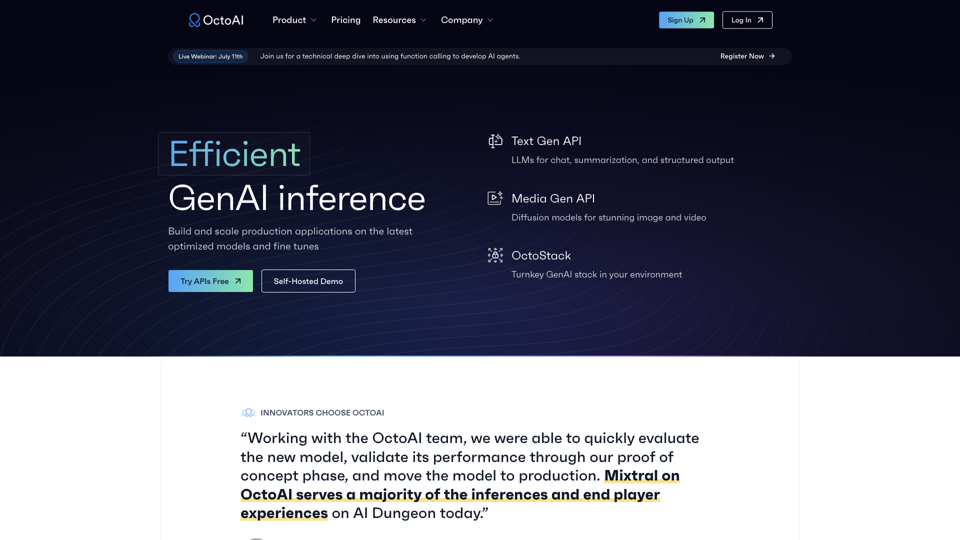 Inférences GenAI efficaces, personnalisables et fiables | OctoAI