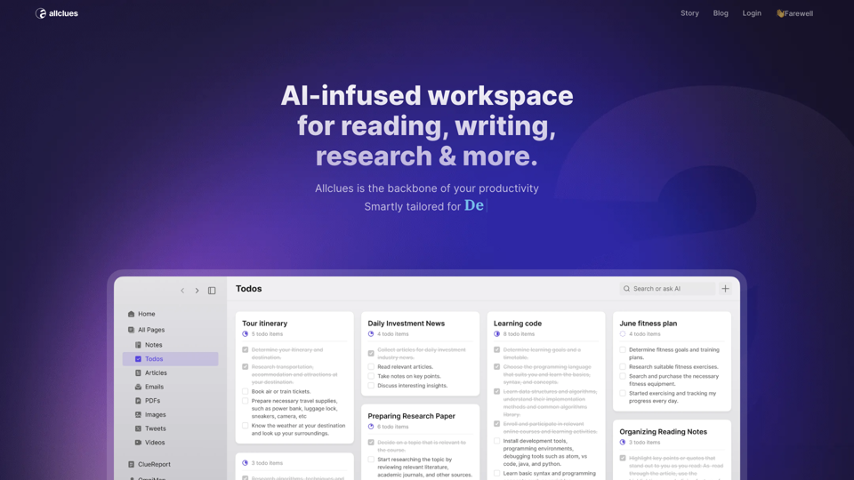 Allclues - The AI-infused space to read, write and think