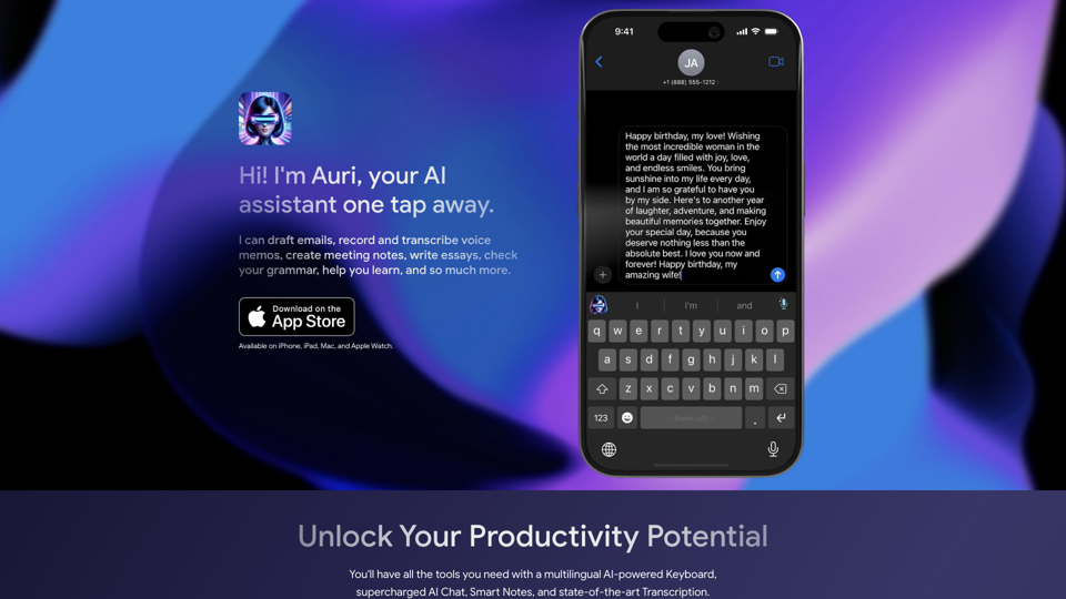 AI Assistant One Tap Away: Write, Chat, Transcribe | Auri.AI