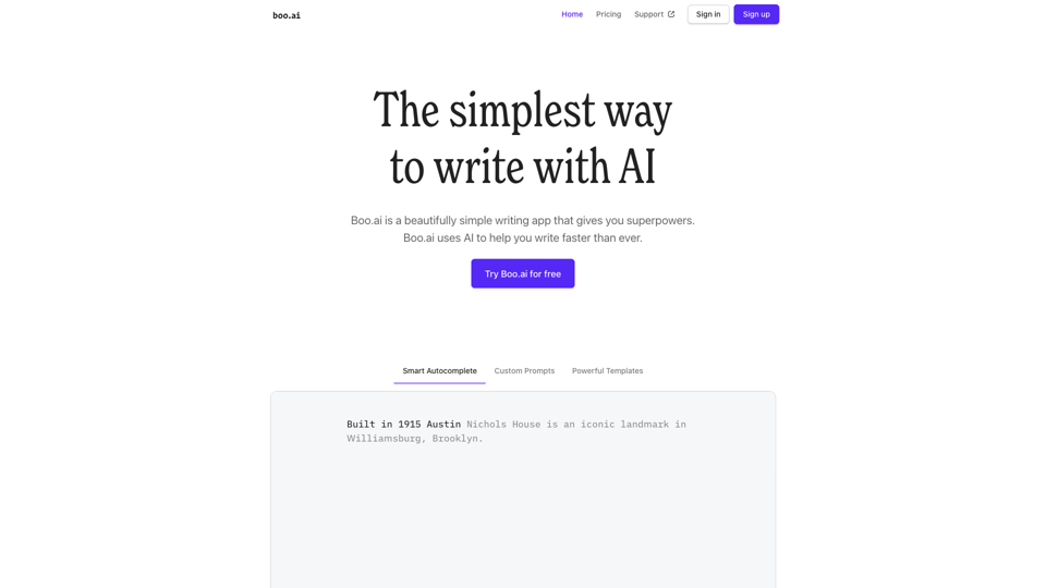 Minimalist AI-powered writing assistant · boo.ai