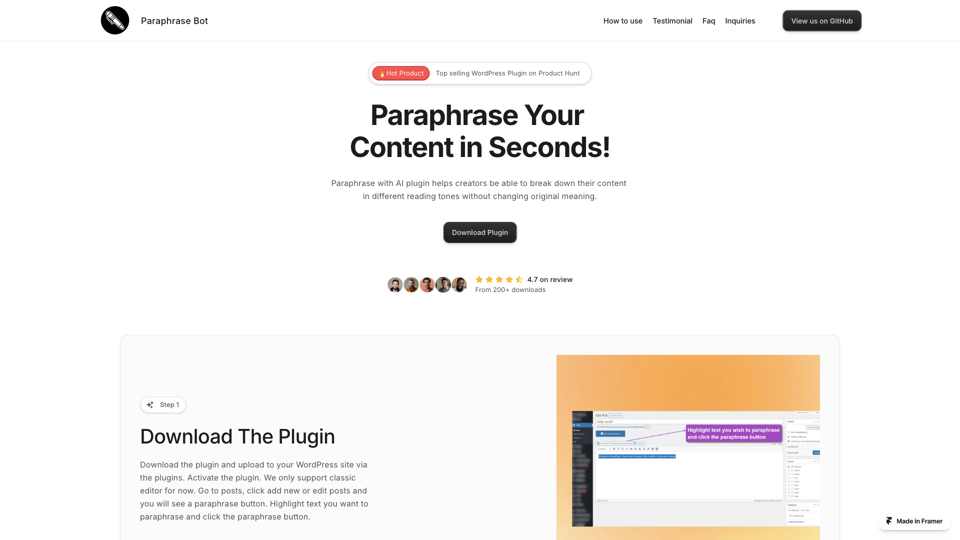 Paraphrase Bot - WordPress plugin that helps users paraphrase their posts using AI.