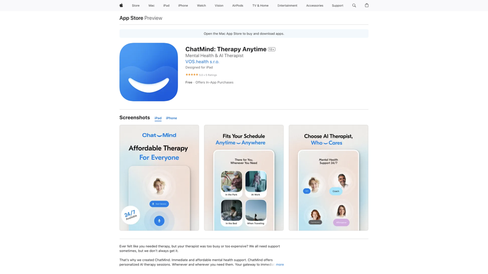 ChatMind: Therapy Anytime on the App&nbsp;Store