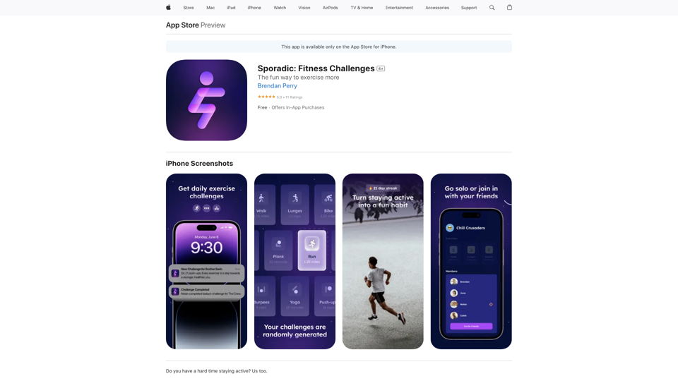 Esporádico: Desafios de Fitness na App Store