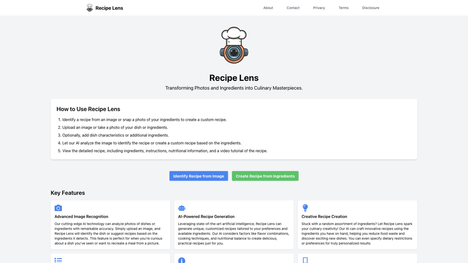 Recipe Lens | AI-Powered Recipe Identification and Creation