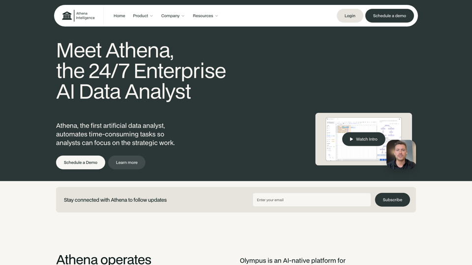 Inteligência Athena | Plataforma de análises nativas de IA e funcionário artificial