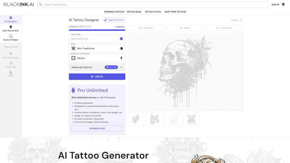 Aplicación Generadora de Tatuajes AI - BlackInk AI