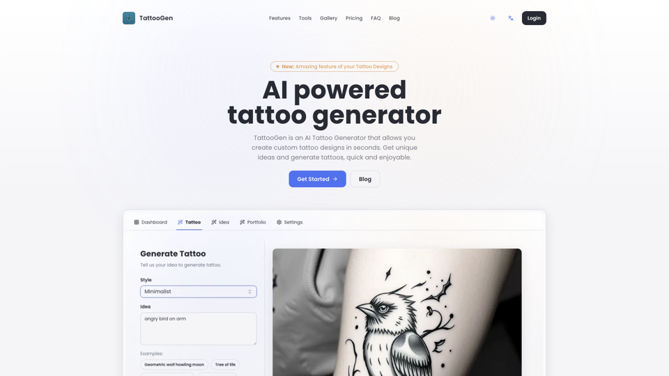 TattooGen | AI-Tätowierungsgenerator, Tätowierungsdesigns erstellen