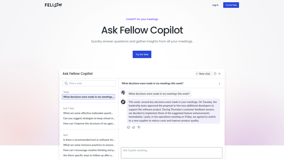 Fellow.app | Самые интегрированные заметки и сводки по встречам на базе ИИ