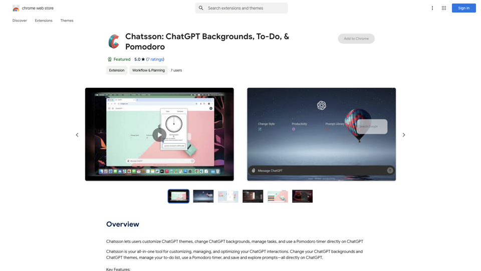 Chatsson: Fundos do ChatGPT, Tarefas e Pomodoro - Chrome Web Store