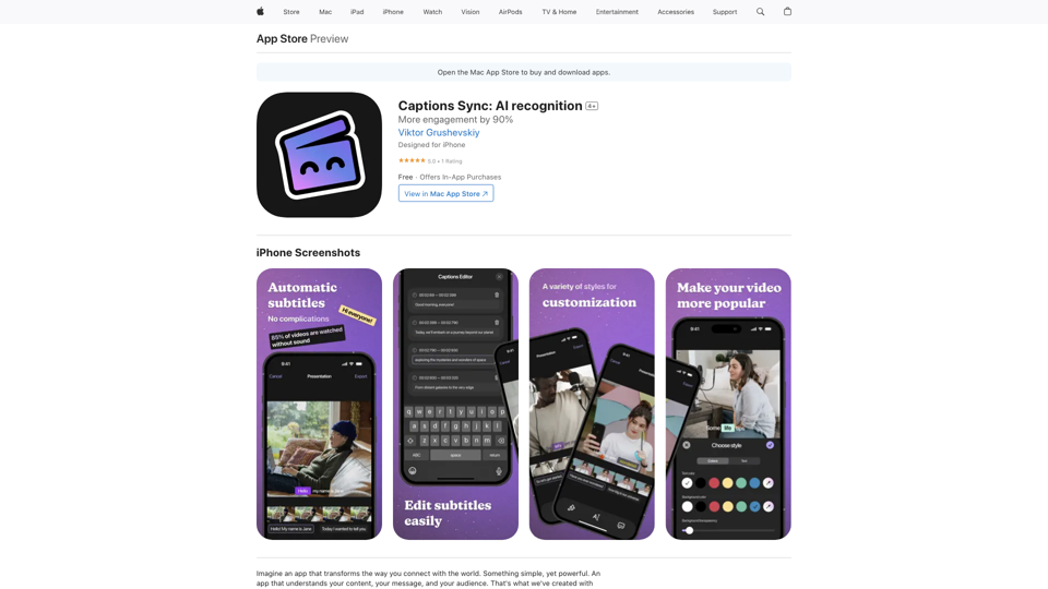 Captions Sync: AI recognition on the App&nbsp;Store