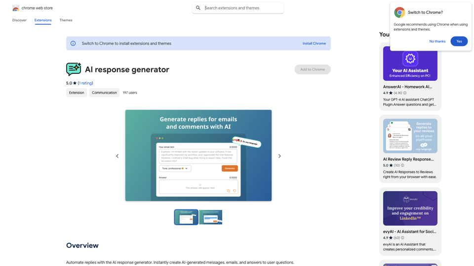 Generador de respuestas de IA - Chrome Web Store