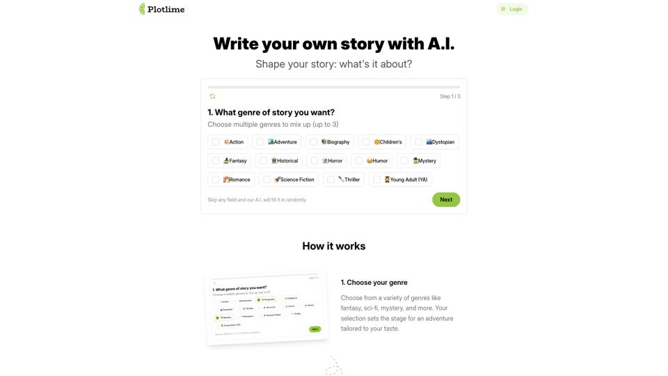 Write your own story with A.I. - Plotlime