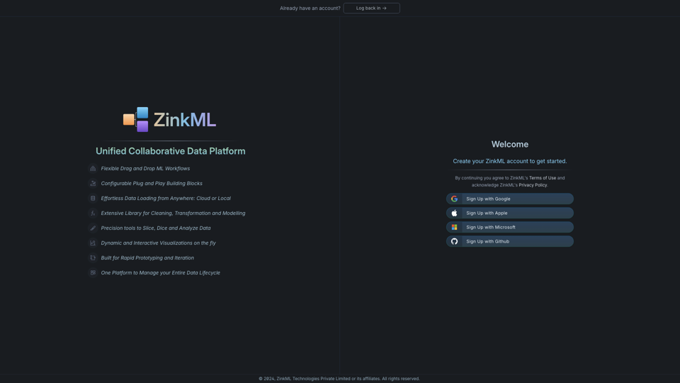 Create an Account with ZinkML